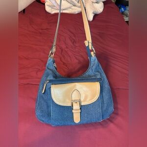 y2k denim purse with buckle shoulder bag , leather trim